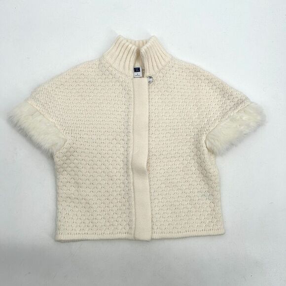 JANIE & JACK Girl's Ivory White Faux Fur Knit Button Up Cardigan Sweater Size 3T - Picture 2 of 6